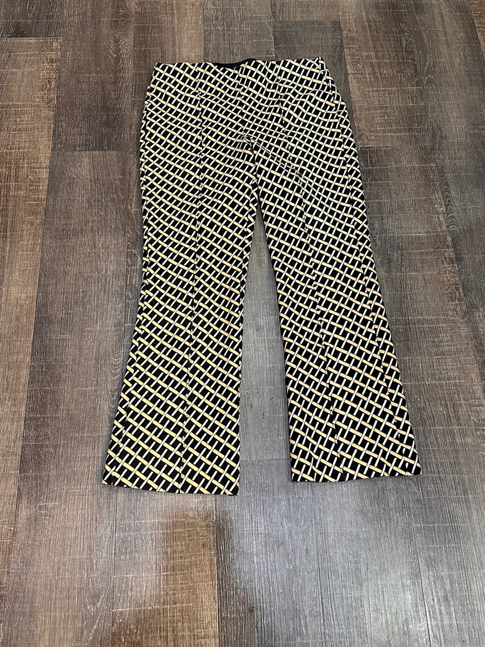 MAEVE Anthropologie Women’s Black and Cream Patterned Wide Leg Pants Small